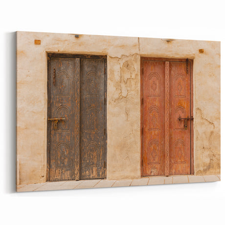 Vintage Dubai Doorway Art - Captivating Canvas Prints Featuring Dual Carved Doors