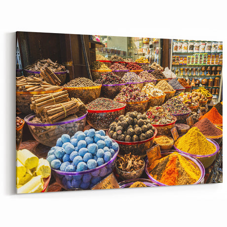 Dubai Spice Market Art - Vibrant Canvas Prints Featuring Colorful Souk Scene
