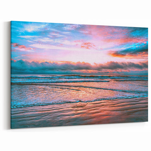 Daytona Wall Art - Vibrant Sunrise Over Ocean Waves in Pink and Blue