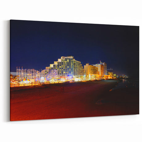 Daytona Beach at Night - Vibrant Coastal Cityscape Art on Canvas