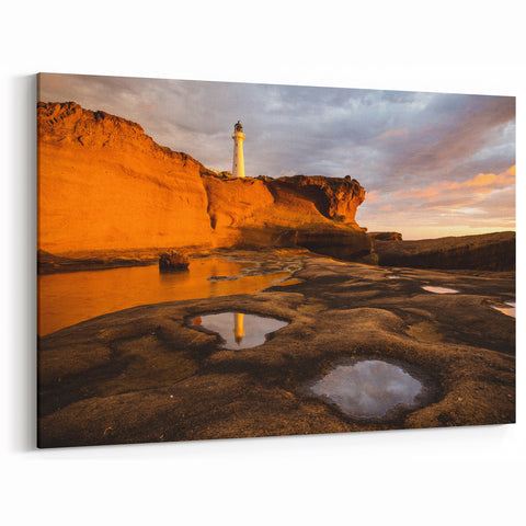 Wellington Lighthouse Art – Scenic Sunset Coastal Print of New Zealand