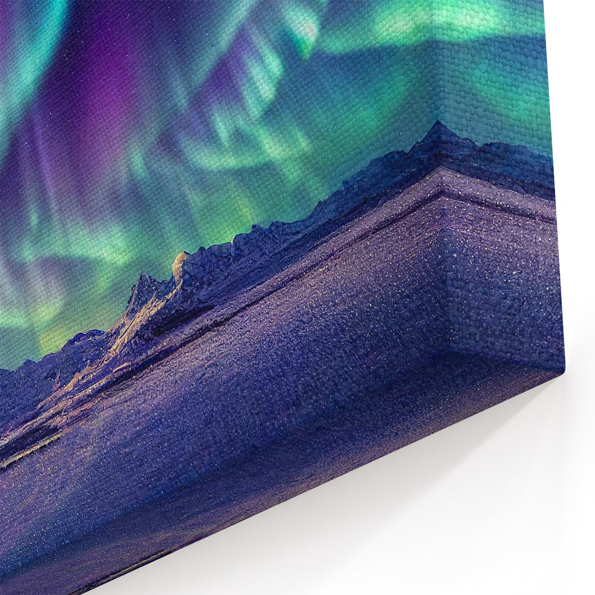 Iceland Landscape Art - Northern Lights over Snowy Mountains Canvas Print