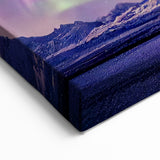 Iceland Landscape Art - Northern Lights over Snowy Mountains Canvas Print