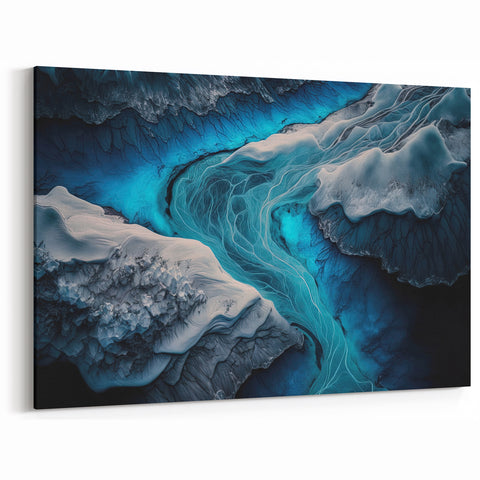 Iceland Photography - Aerial Glacial River Art in Blue and White