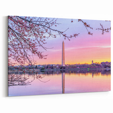 Washington Monument Wall Art - Cherry Blossom Sunrise Canvas and Print