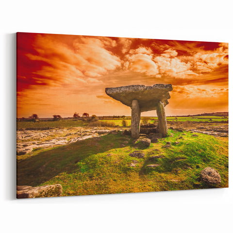 Irish Landscape Art - Ancient Dolmen Under Fiery Sunset Sky