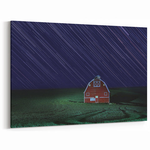 Palouse Wall Art – Starry Night Over Barn with Dramatic Star Trails