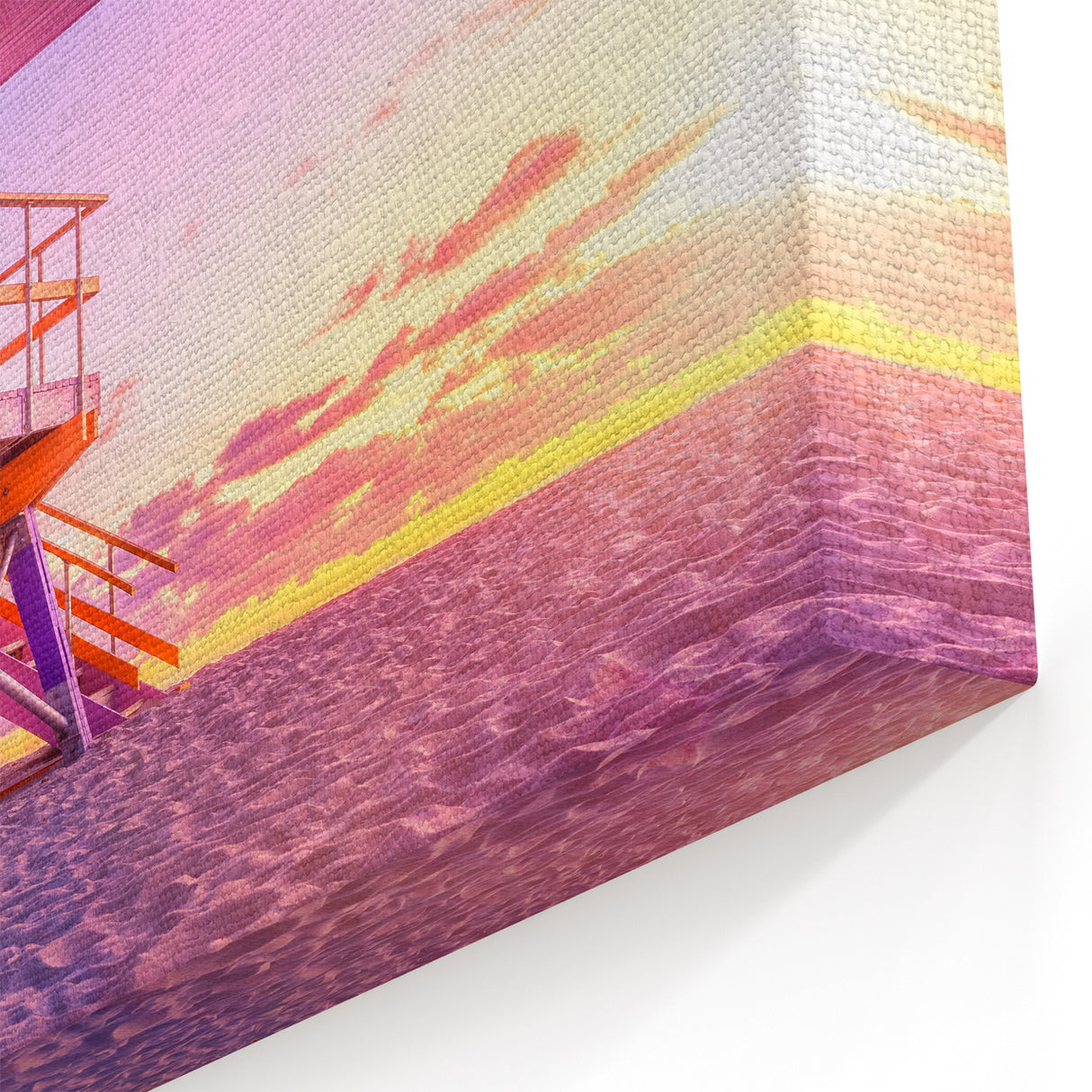 Miami Beach Sunset Art – Rainbow Lifeguard Stand Canvas for Home Decor