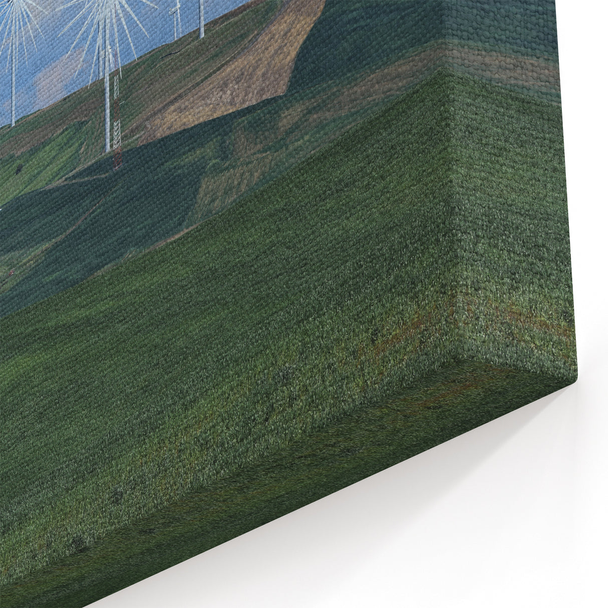 Palouse Framed Prints – Windmills on Rolling Green Hills Under Blue Skies