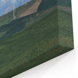 Palouse Framed Prints – Windmills on Rolling Green Hills Under Blue Skies