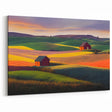 Palouse Washington Artwork - Vibrant Fields with Red Barns on Canvas