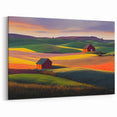 Palouse Washington Artwork - Vibrant Fields with Red Barns on Canvas