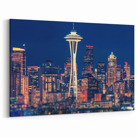 Seattle Skyline Wall Art - Vibrant Nighttime Cityscape with Space Needle