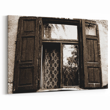 Rustic Masonry Wall Art - Aged Window in Brick & Stone Canvas Print