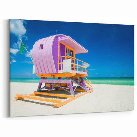 Miami Beach Art – Colorful Lifeguard Stand Canvas for Vibrant Home Decor