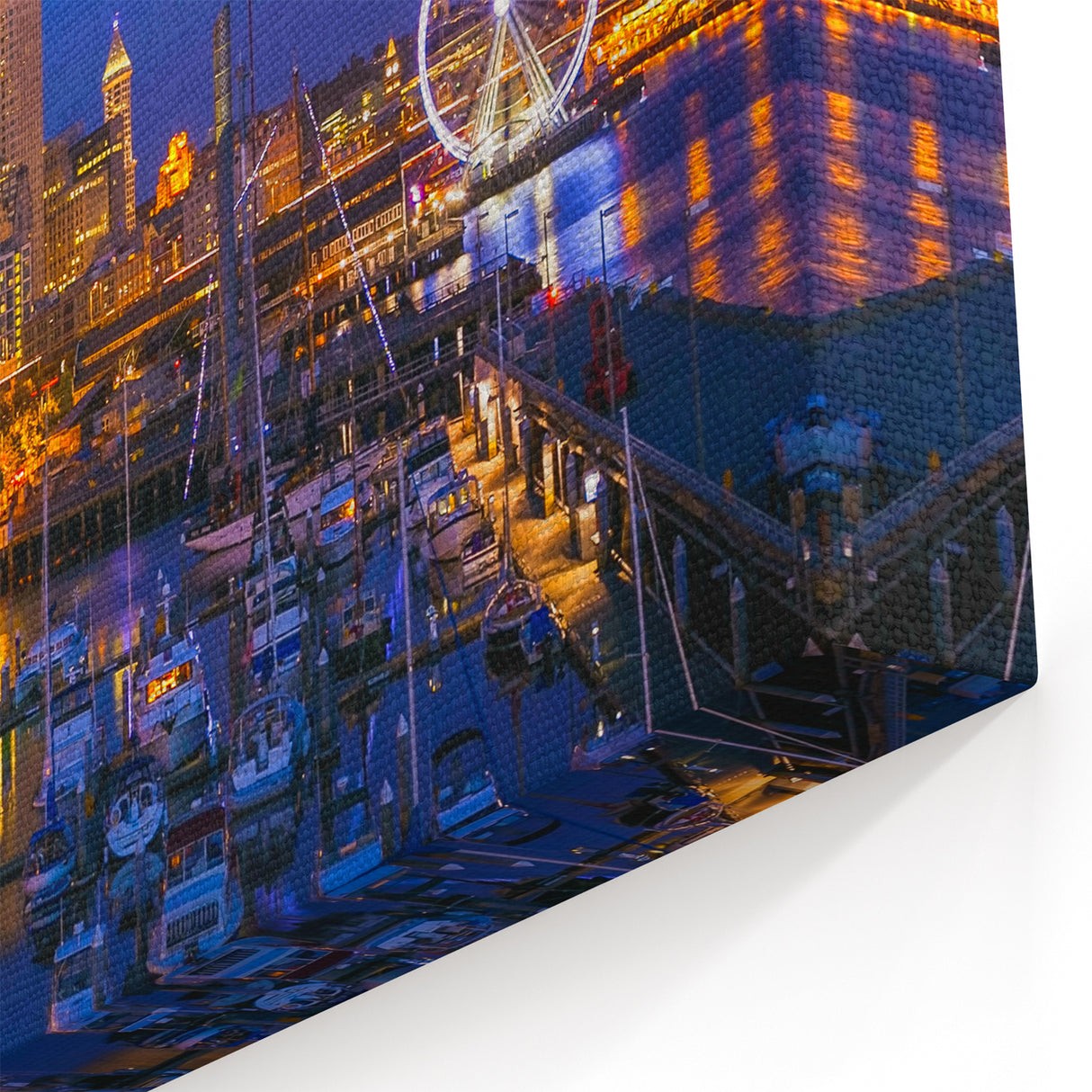 Seattle Cityscape Wall Art - Vibrant Nighttime Waterfront View