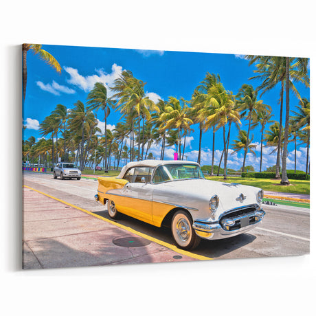 Miami Vintage Car Art – Classic Car and Palm Trees Canvas for Home Decor