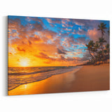 Tropical Beach Sunset Art - Palm Beach Scenic Canvas for Coastal Decor