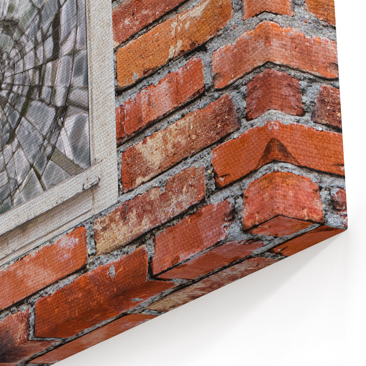 Masonry Wall Art - Shattered Glass Window on Red Brick Wall Canvas Print