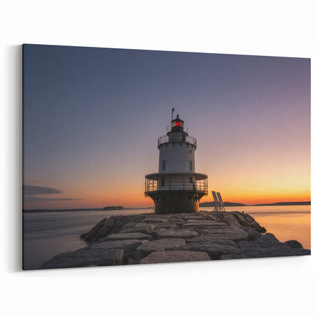 Wellington Harbor Art - Lighthouse at Sunset Scenic Coastal Print