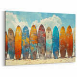 Hawaiian Island Art – Vibrant Surfboards on Beach Canvas & Framed Print