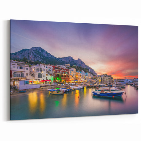 Italy Scenic Prints – Capri Coastal Art of Harbor Sunset Views