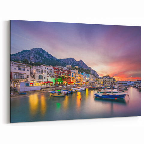 Italy Scenic Prints – Capri Coastal Art of Harbor Sunset Views