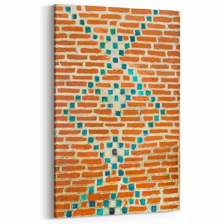 Vibrant Masonry Wall Art - Mosaic Brick Design with Turquoise Tiles