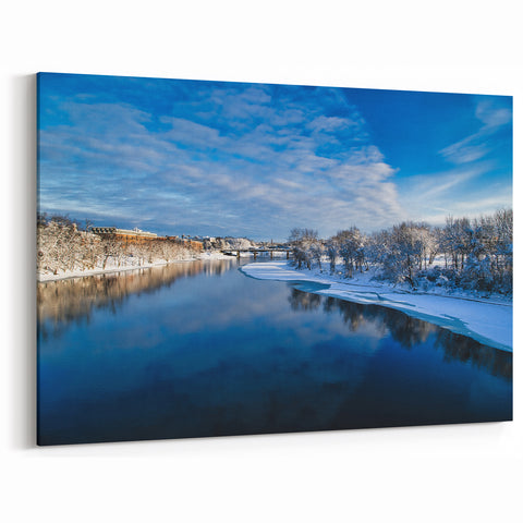 Wellington Skyline Photography - Winter River Scene with Blue Skies