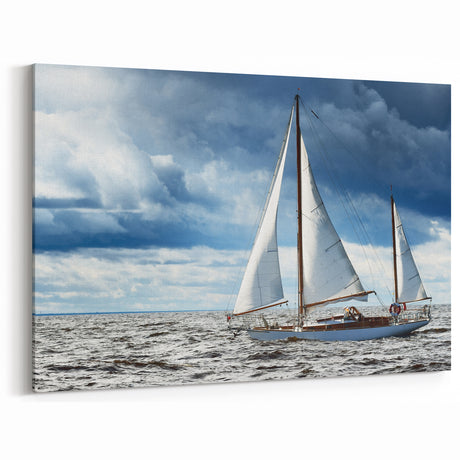 Wellington Harbor Art - Sailboat on the Open Sea with Dramatic Skies