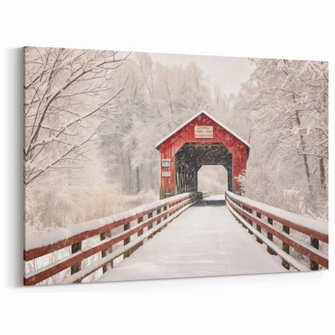 Snowy Covered Bridge Wall Art – Winter Wonderland Canvas & Prints