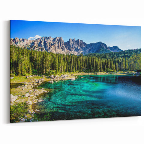 Italy Scenery Canvas - Dolomites Wall Art Featuring Alpine Lake View