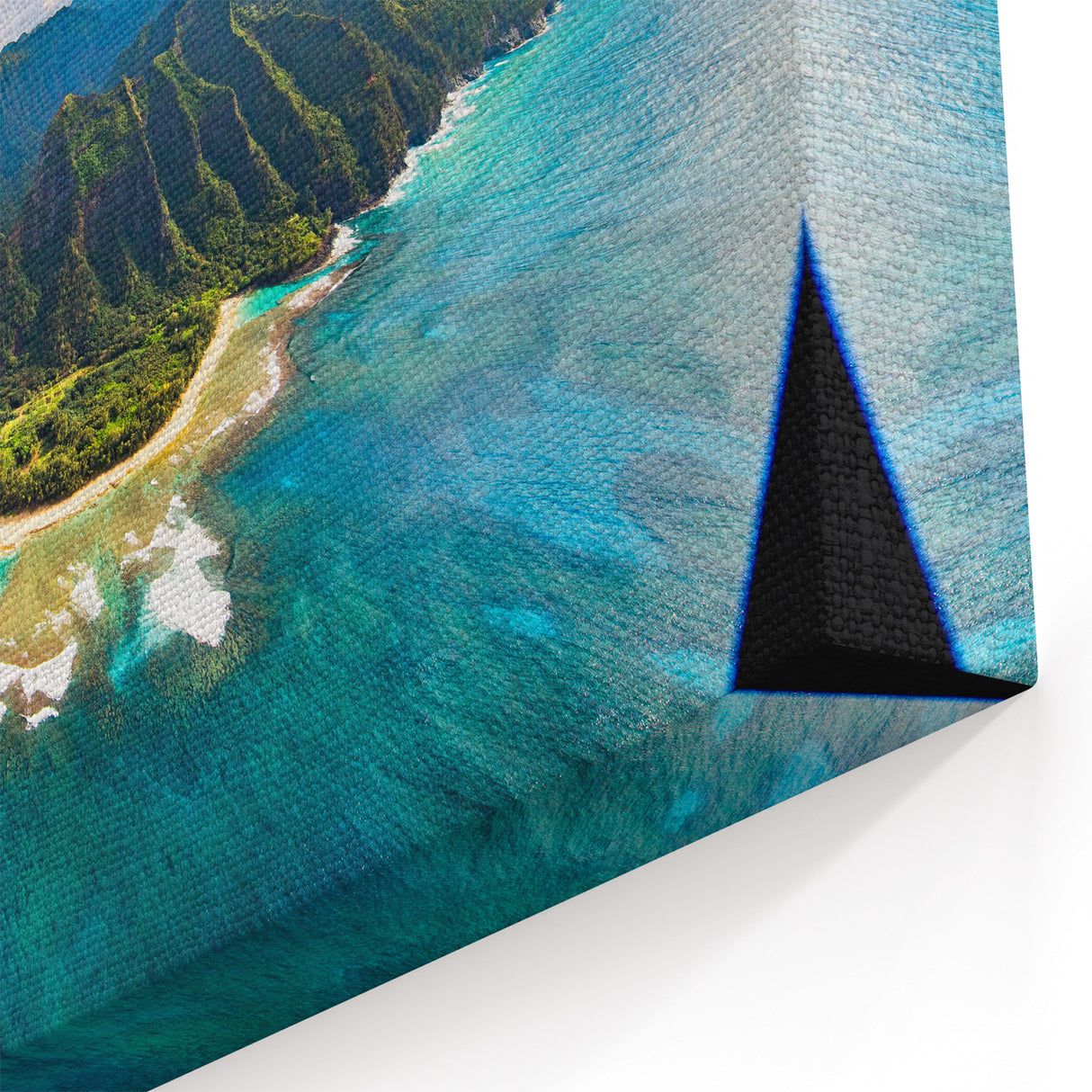 Hawaiian Island Art – Aerial View of Kauai Coastline & Framed Canvas