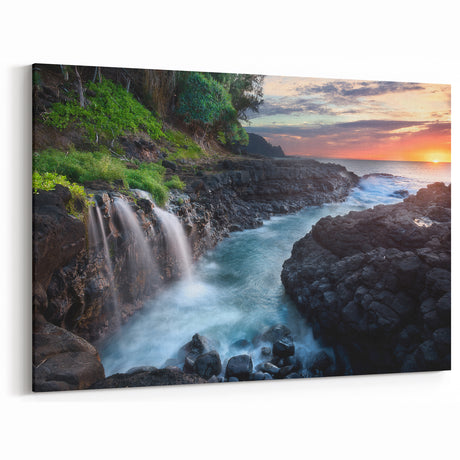 Kauai Photography Prints – Waterfall Sunset Canvas & Framed Art