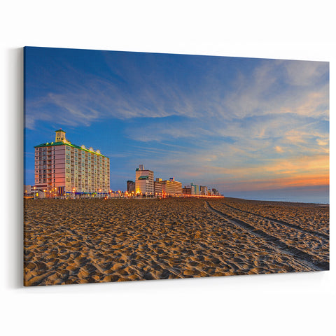 Virginia Beach Art – Evening Cityscape Along the Coastline Canvas Print