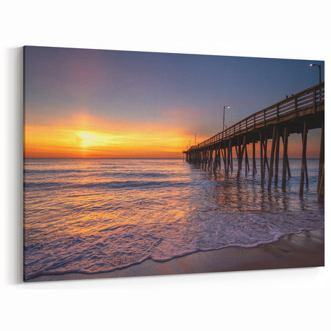 Virginia Beach Art – Ocean Sunset with Pier Scenic Canvas Print