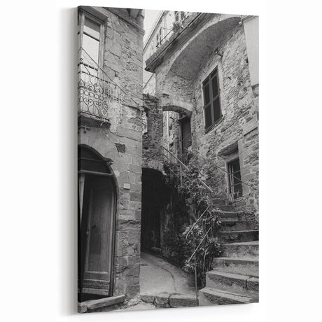 Masonry Wall Art - Historic Alleyway in Black and White Canvas Print