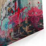 Rustic Masonry Wall Art - Vibrant Canvas Print with Graffiti Design