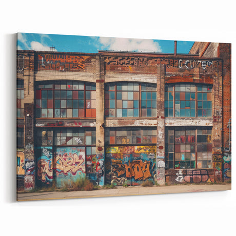 Urban Graffiti Masonry Wall Art - Colorful Brick Building Canvas Print