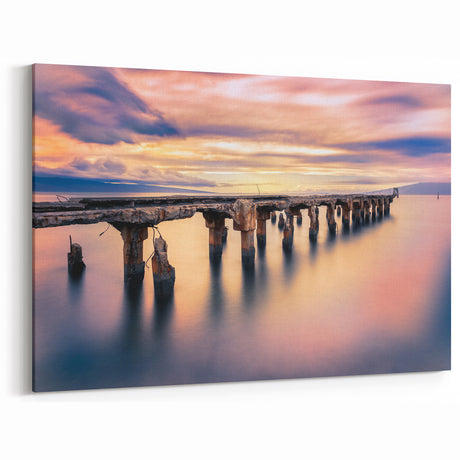 Maui Photography – Rustic Pier at Sunset Tropical Art Print