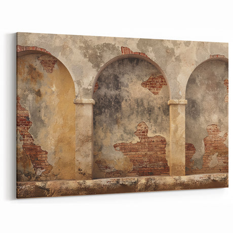 Vintage Masonry Wall Art - Weathered Brick Arches Canvas Print Decor