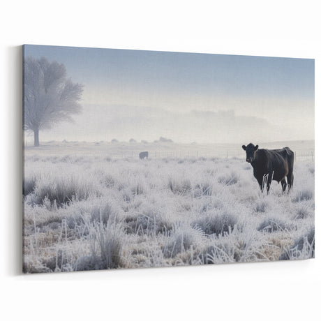 Idaho Photography - Frosty Pasture with Cow for Rustic Home Decor