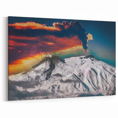 Mount Etna Canvas Print - Dramatic Snow-Covered Volcano Eruption Art