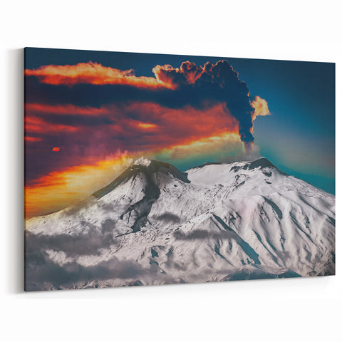 Mount Etna Canvas Print - Dramatic Snow-Covered Volcano Eruption Art