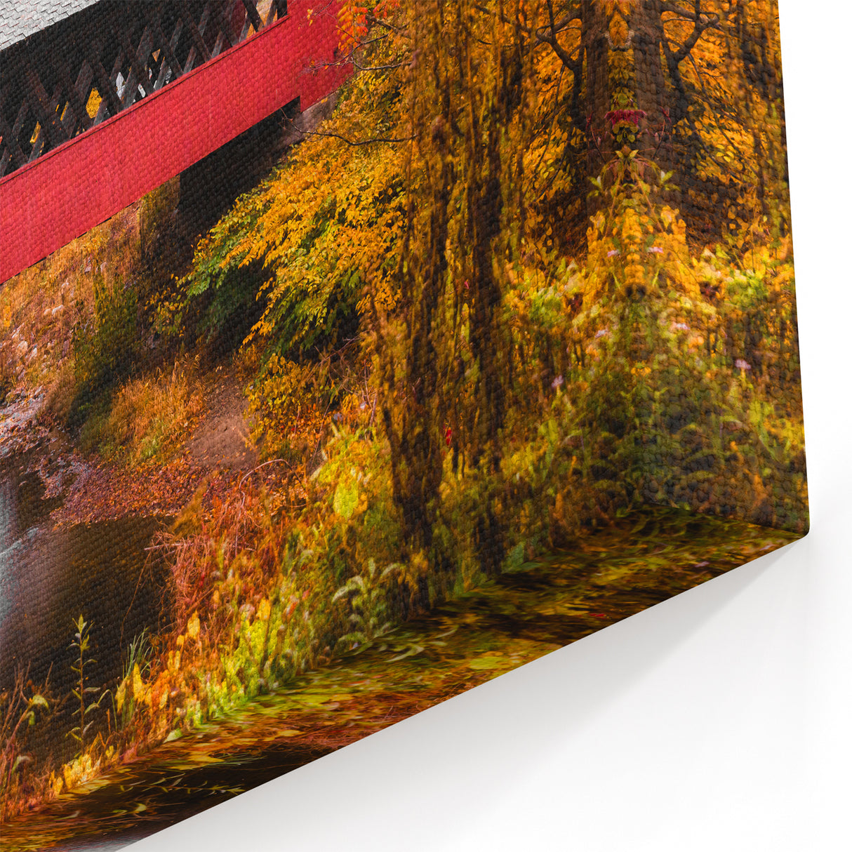 Vermont Framed Art - Red Covered Bridge in Autumn Vermont Photography Prints