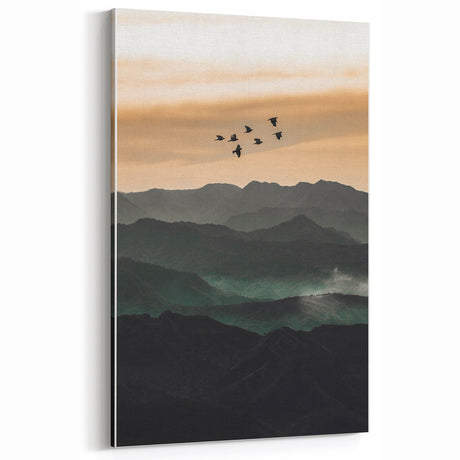 Twilight Flight Over Hills - Rustic Landscape Art