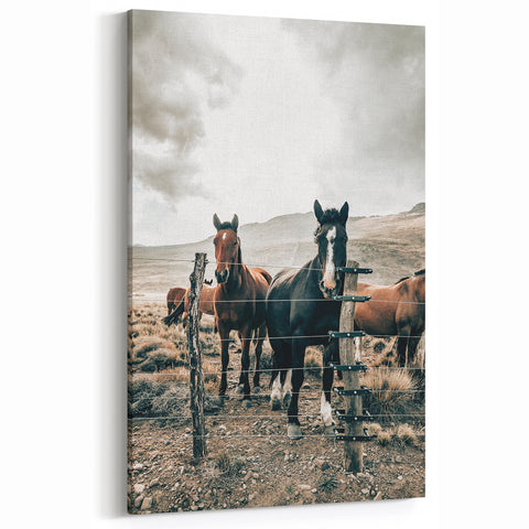 Farmhouse Wall Art: Country Horses in Rustic Landscape for Farmhouse Decor