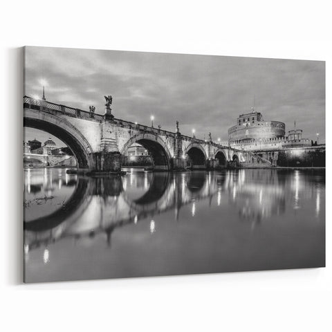 Rome Photography - Castel Sant'Angelo at Night Roman Bridge Art