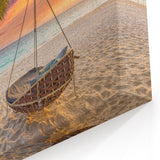 Oahu Sunset Art – Tropical Beach Swing at Sunset Print for Island Decor