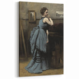 Woman in Blue Victorian Dress – Dark Academia Wall Art, Thoughtful Elegance